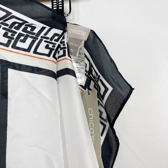 New Chicos Tropical Floral BC Square Scarf White Black Geometric Blue Yellow - Picture 7 of 10